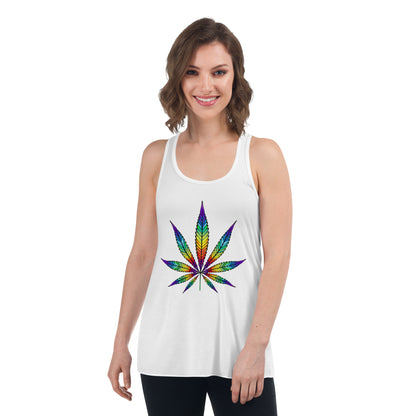 Rainbow Leaf State of Mind Women's Flowy Racerback Tank Cannabis Marijuana Pot Weed Advocacy