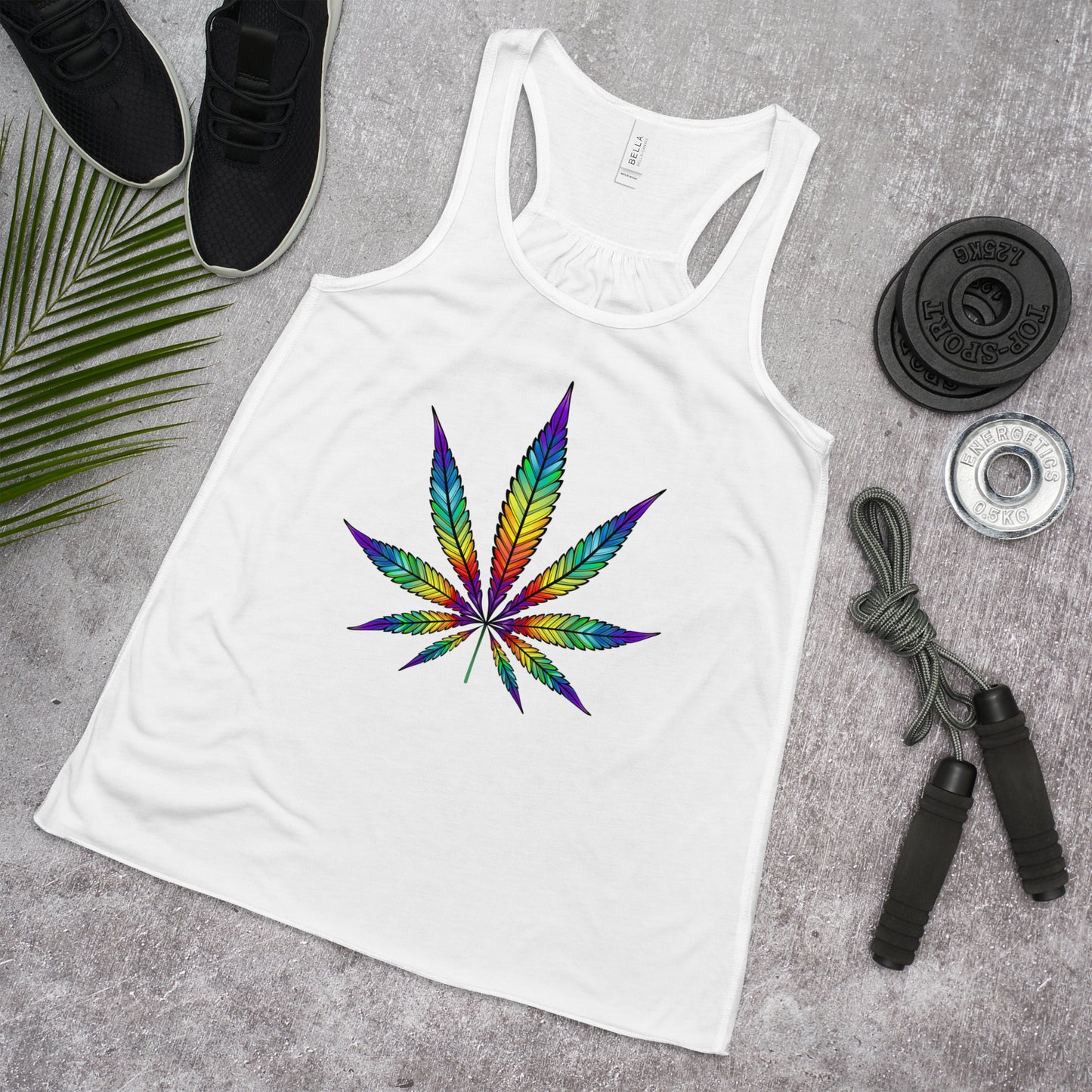 Rainbow Leaf State of Mind Women's Flowy Racerback Tank Cannabis Marijuana Pot Weed Advocacy